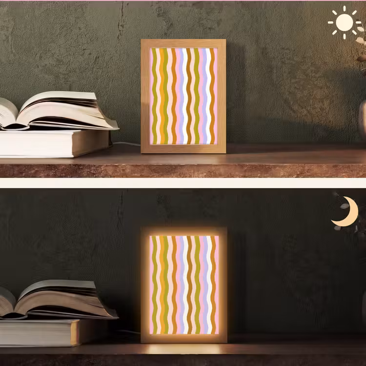 lijnen - Golven - Pastelkleuren - Patroon Light Box met kabel (Tafellamp) klein -sfeer3