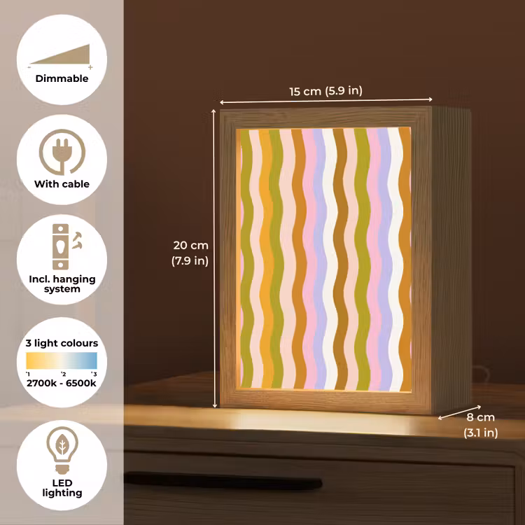 lijnen - Golven - Pastelkleuren - Patroon Light Box met kabel (Tafellamp) klein -USP_EN