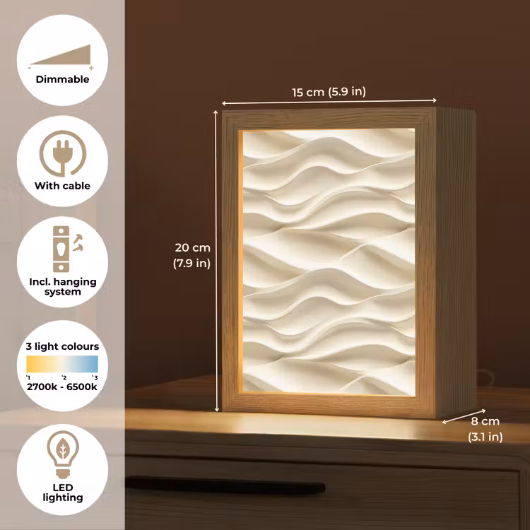 Lijnen - Golvend - Crème Light Box met kabel (Tafellamp) klein 925 -USP_EN