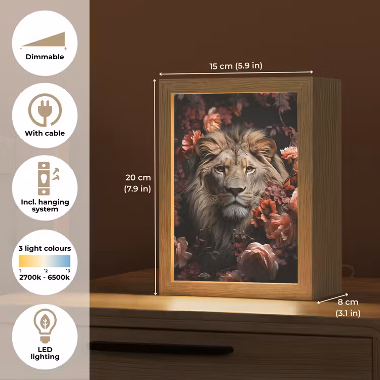 Leeuw - Dier - Natuur - Botanisch - Bloemen - Roze Light Box met kabel (Tafellamp) klein -USP_EN