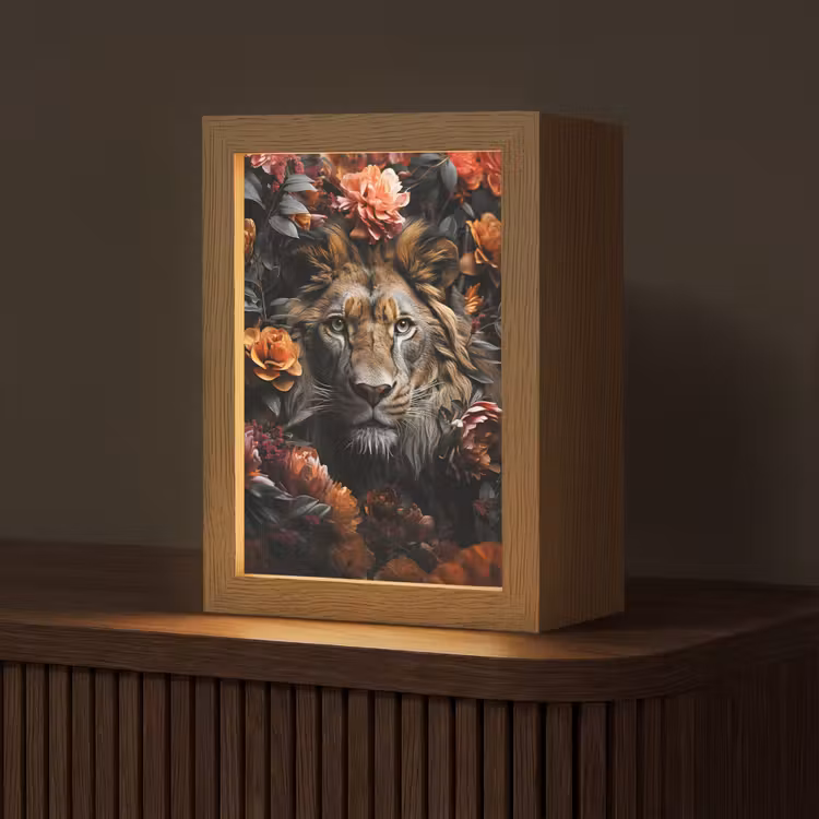 Leeuw - Dier - Natuur - Bloemen - Botanisch Light Box met kabel (Tafellamp) klein -z3d_website