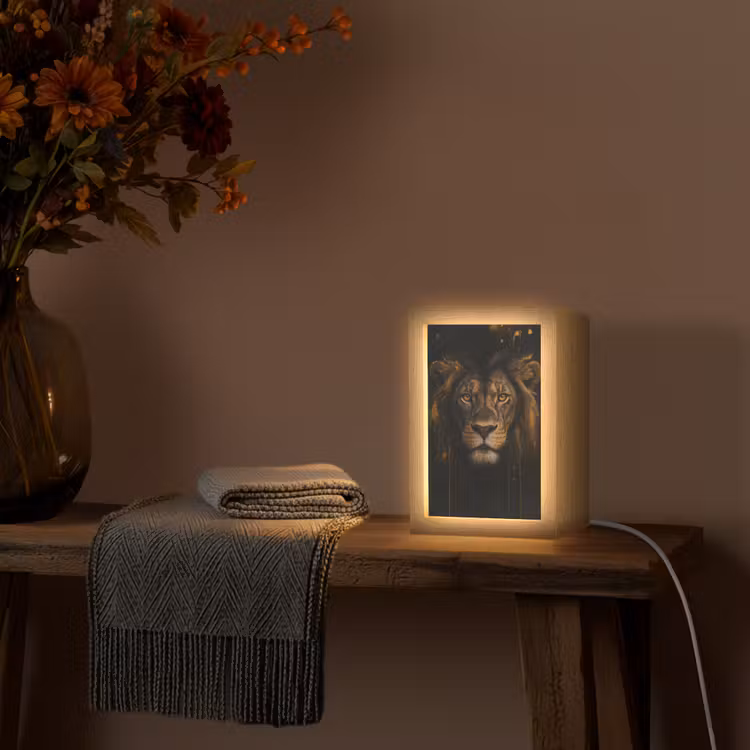 Leeuw - Goud - Druppels Light Box met kabel (Tafellamp) klein -sfeer4