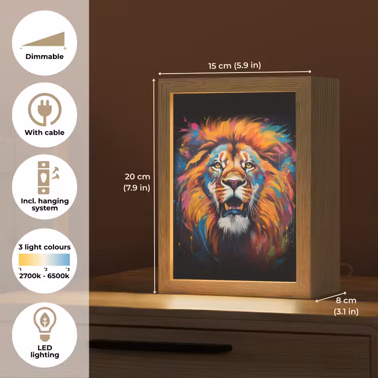 Leeuw - Graffiti - Dieren - Zwart Light Box met kabel (Tafellamp) klein -USP_EN