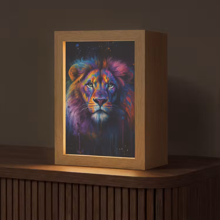 Leeuwenkop - Felgekleurd - Abstract Light Box met kabel (Tafellamp) klein -z3d_website