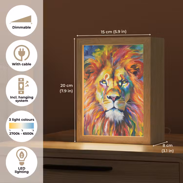 Leeuw - Olieverf - Kunst - Dieren Light Box met kabel (Tafellamp) klein -USP_EN