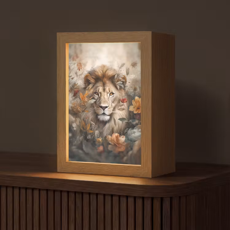 Leeuw - Wilde dieren - Planten - Natuur - Bloemen Light Box met kabel (Tafellamp) klein -z3d_website