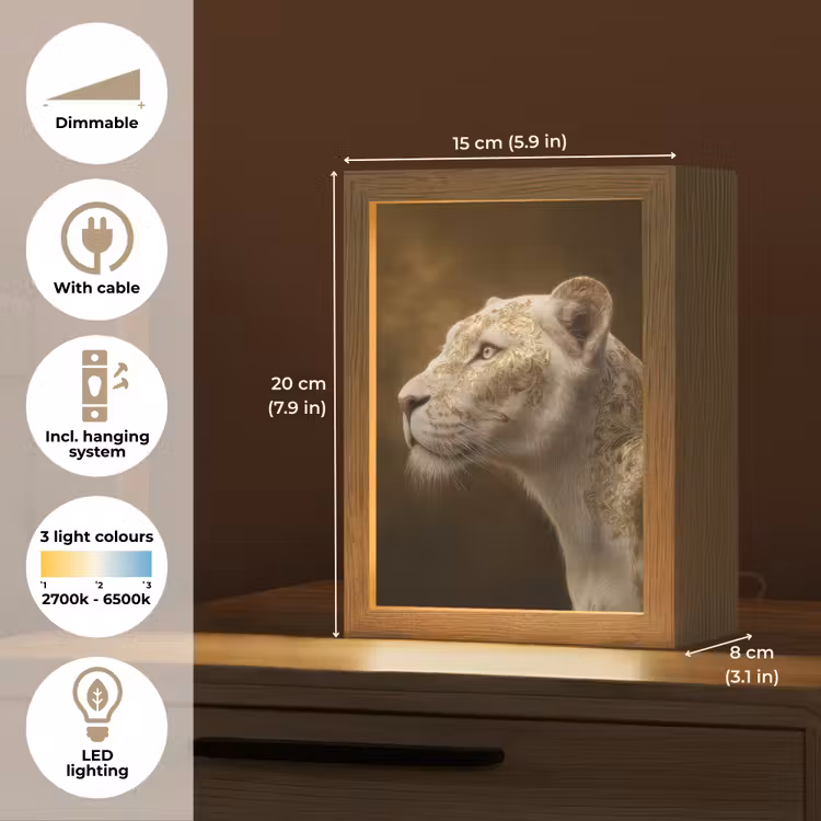 Leeuwin - Bloemen - Wit - Goud Light Box met kabel (Tafellamp) klein -USP_EN