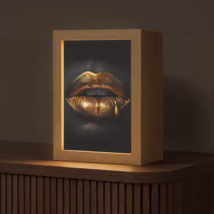 Lippen - Goud - Abstract - Zwart - Aesthetic Light Box met kabel (Tafellamp) klein -z3d_website