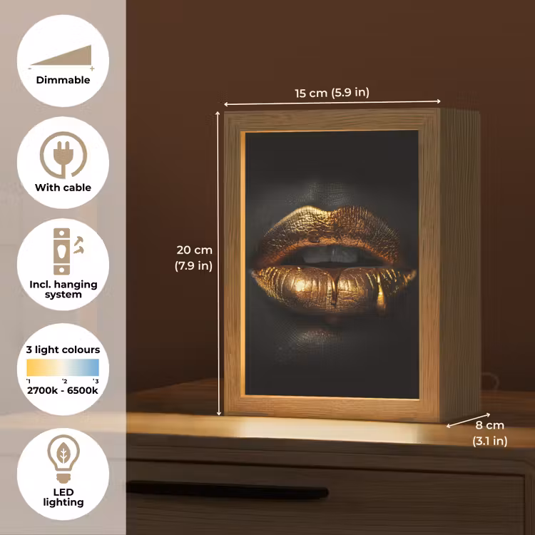 Lippen - Goud - Abstract - Zwart - Aesthetic Light Box met kabel (Tafellamp) klein -USP_EN