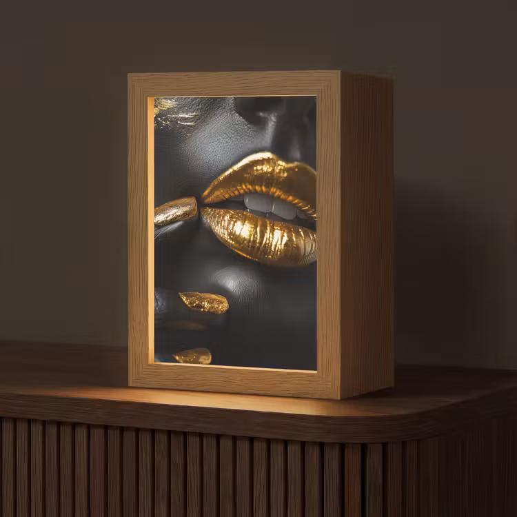 Lippen - Goud - Abstract - Zwart - Vrouw Light Box met kabel (Tafellamp) klein -z3d_website