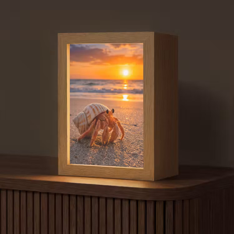 Kreeft - Strand - Natuur - Zonsondergang - Oranje Light Box met kabel (Tafellamp) klein -z3d_website