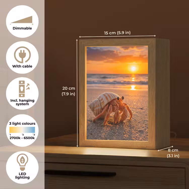 Kreeft - Strand - Natuur - Zonsondergang - Oranje Light Box met kabel (Tafellamp) klein -USP_EN
