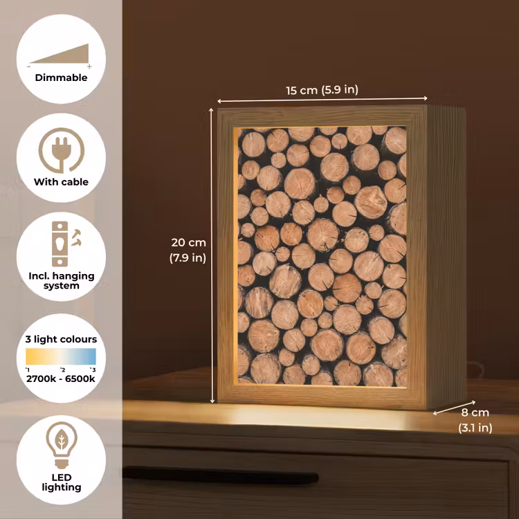 Houtblokken - Textuur - Patroon - Bruin - Rustiek Light Box met kabel (Tafellamp) klein -USP_EN