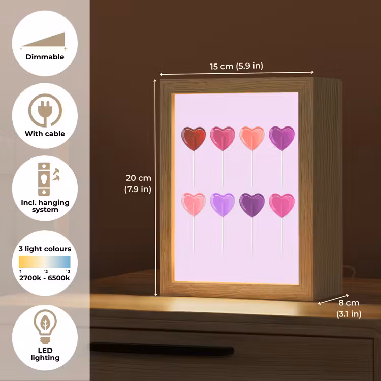 Lolly - Hart - Roze - Snoep Light Box met kabel (Tafellamp) klein -USP_EN