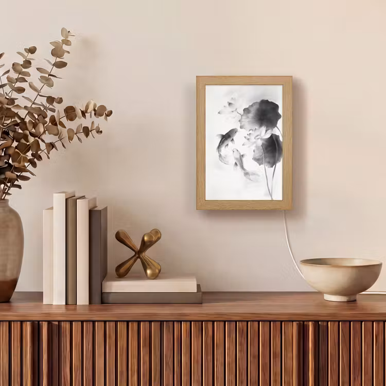 Lotusbloemen - Vissen - Bladeren - Zwart Light Box met kabel (Tafellamp) klein -sfeer2