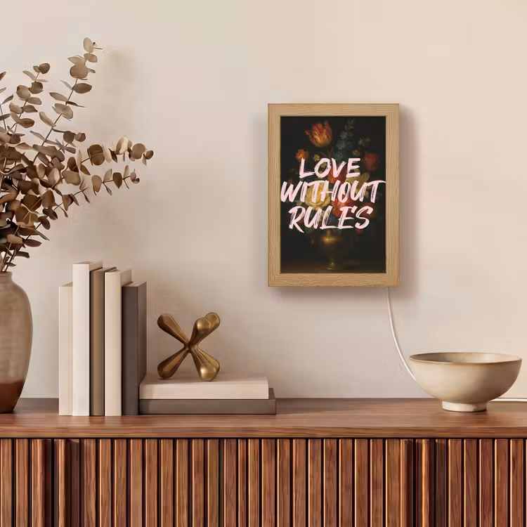 Liefde - Modern - Bloemen Light Box met kabel (Tafellamp) klein -sfeer2