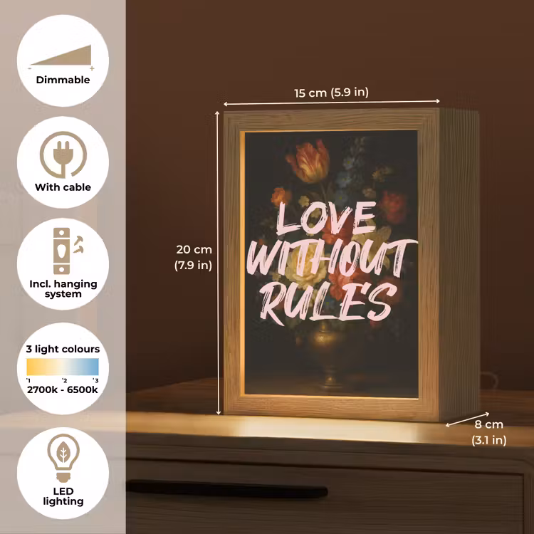 Liefde - Modern - Bloemen Light Box met kabel (Tafellamp) klein -USP_EN