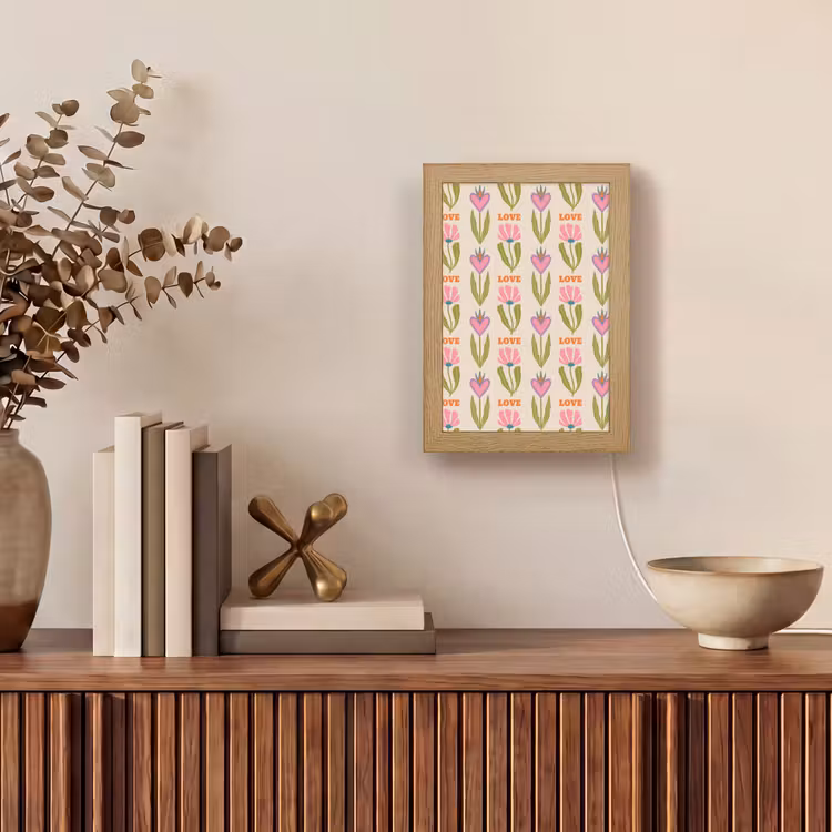 Love - Patroon - Bloemen - Hartjes Light Box met kabel (Tafellamp) klein 925 -sfeer2