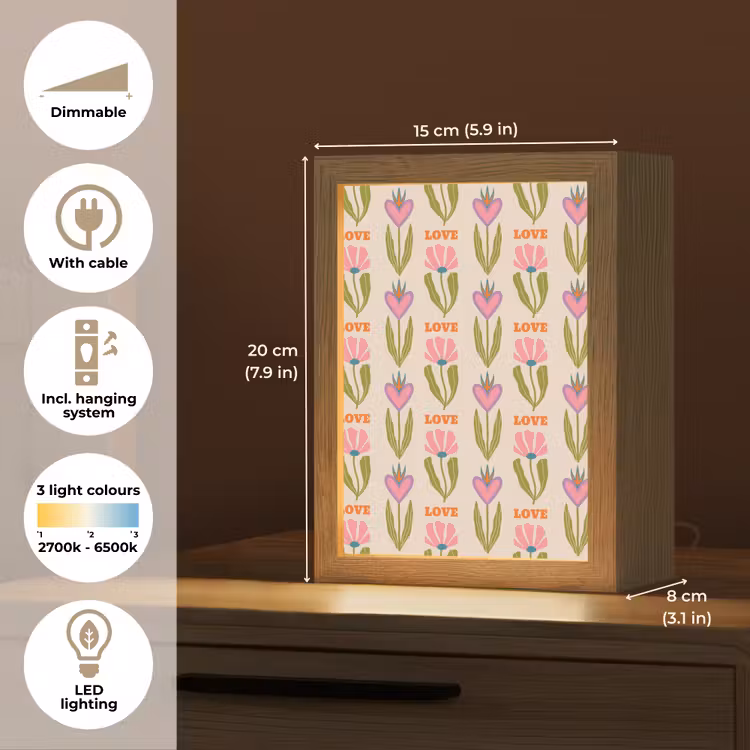 Love - Patroon - Bloemen - Hartjes Light Box met kabel (Tafellamp) klein 925 -USP_EN