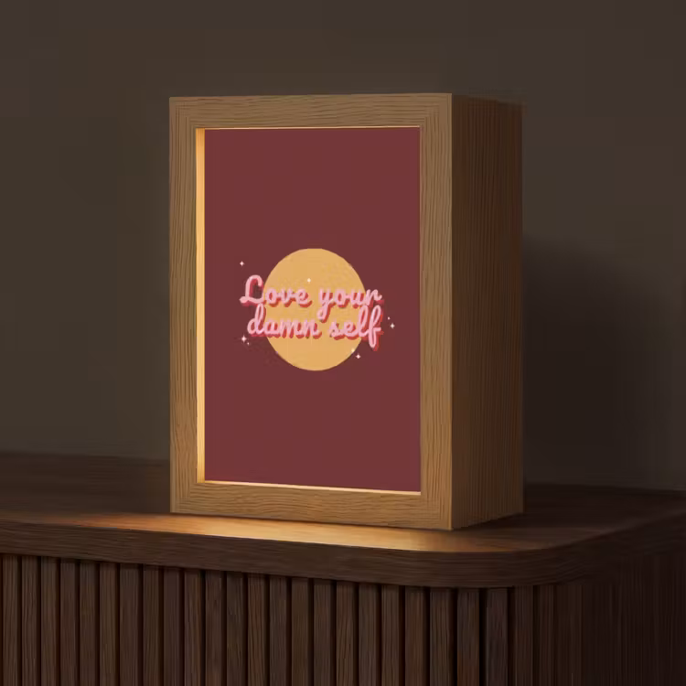 love your damn self - Cirkel - Glitter - Rood Light Box met kabel (Tafellamp) klein -z3d_website
