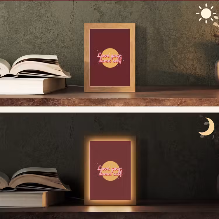 love your damn self - Cirkel - Glitter - Rood Light Box met kabel (Tafellamp) klein -sfeer3