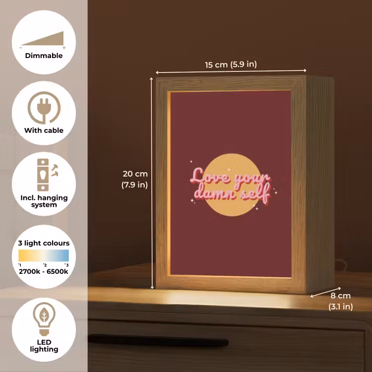 love your damn self - Cirkel - Glitter - Rood Light Box met kabel (Tafellamp) klein -USP_EN