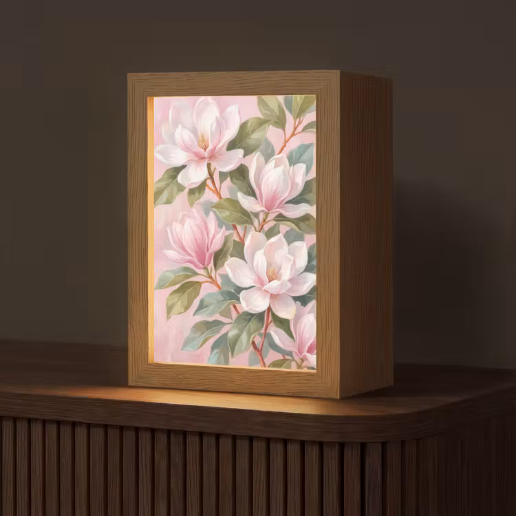 Magnolia's - Patroon - Roze Light Box met kabel (Tafellamp) klein -z3d_website