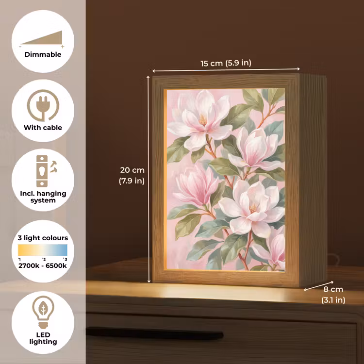 Magnolia's - Patroon - Roze Light Box met kabel (Tafellamp) klein -USP_EN