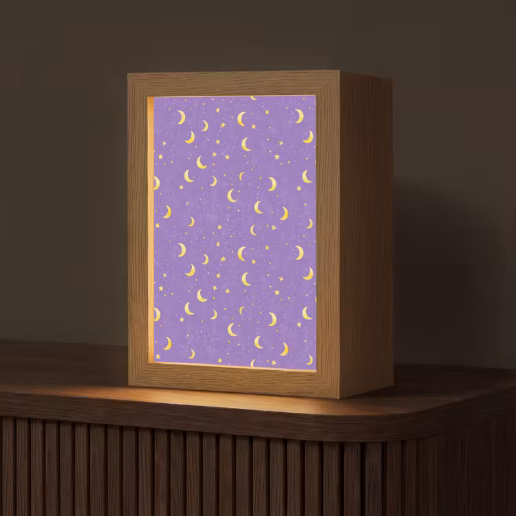 Manen - Sterren - Paars Light Box met kabel (Tafellamp) klein 925 -z3d_website