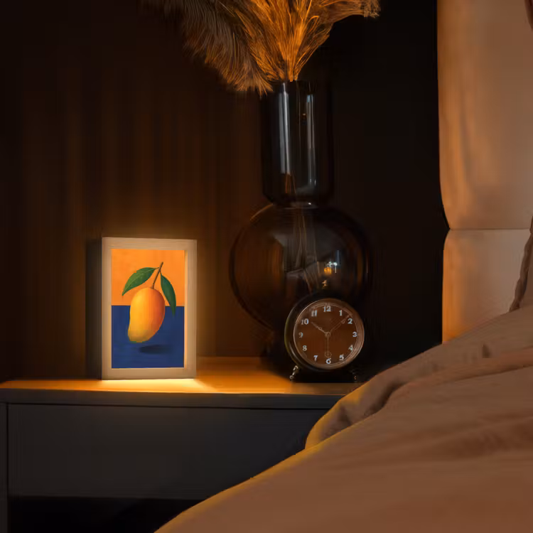 Mango - Vlakken - Bladeren - Oranje Light Box met kabel (Tafellamp) klein -sfeer1