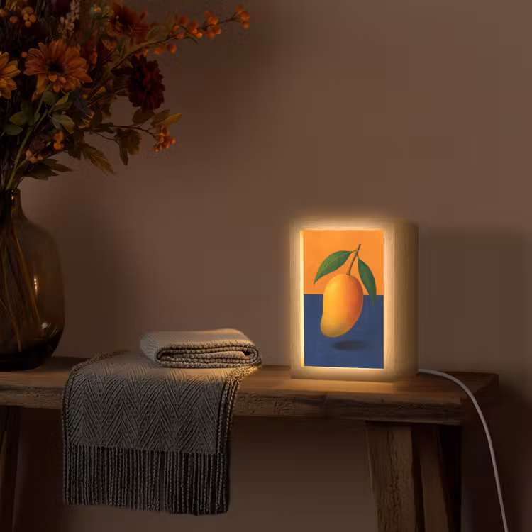 Mango - Vlakken - Bladeren - Oranje Light Box met kabel (Tafellamp) klein -sfeer4