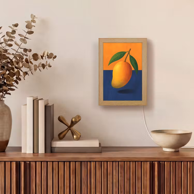 Mango - Vlakken - Bladeren - Oranje Light Box met kabel (Tafellamp) klein -sfeer2