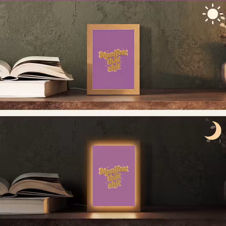 Manifest that shit - Paars - Glitter Light Box met kabel (Tafellamp) klein -sfeer3