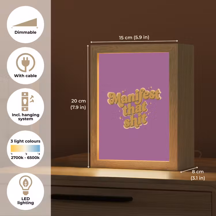 Manifest that shit - Paars - Glitter Light Box met kabel (Tafellamp) klein -USP_EN