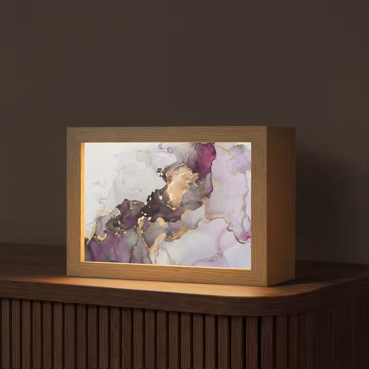 Marmer - Abstract - Goud - Paars Light Box met kabel (Tafellamp) klein -z3d_website