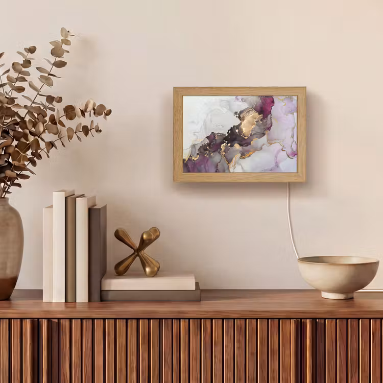 Marmer - Abstract - Goud - Paars Light Box met kabel (Tafellamp) klein -sfeer2
