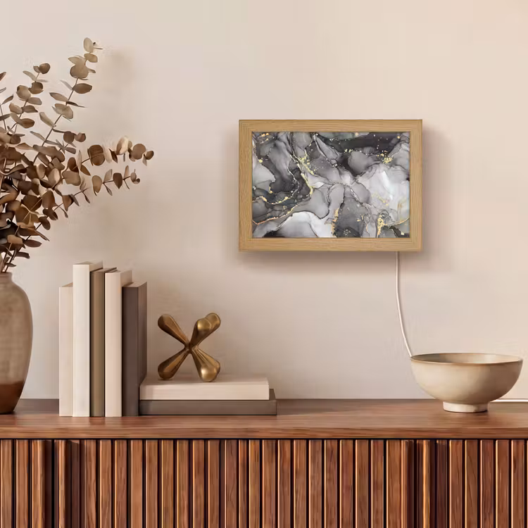 Marmer - Zwart - Goud - Grijs Light Box met kabel (Tafellamp) klein -sfeer2