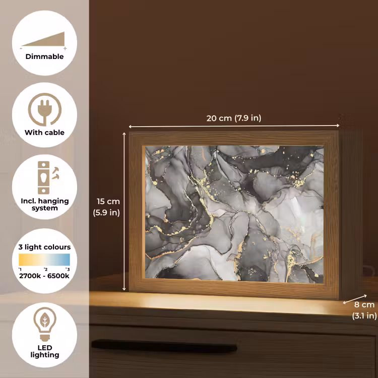Marmer - Zwart - Goud - Grijs Light Box met kabel (Tafellamp) klein -USP_EN
