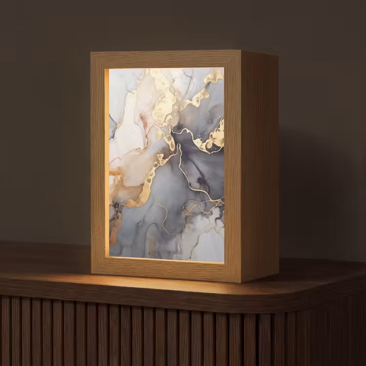 Marmer - Zwart - Goud - Wit Light Box met kabel (Tafellamp) klein -z3d_website