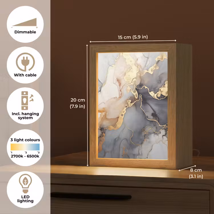 Marmer - Zwart - Goud - Wit Light Box met kabel (Tafellamp) klein -USP_EN