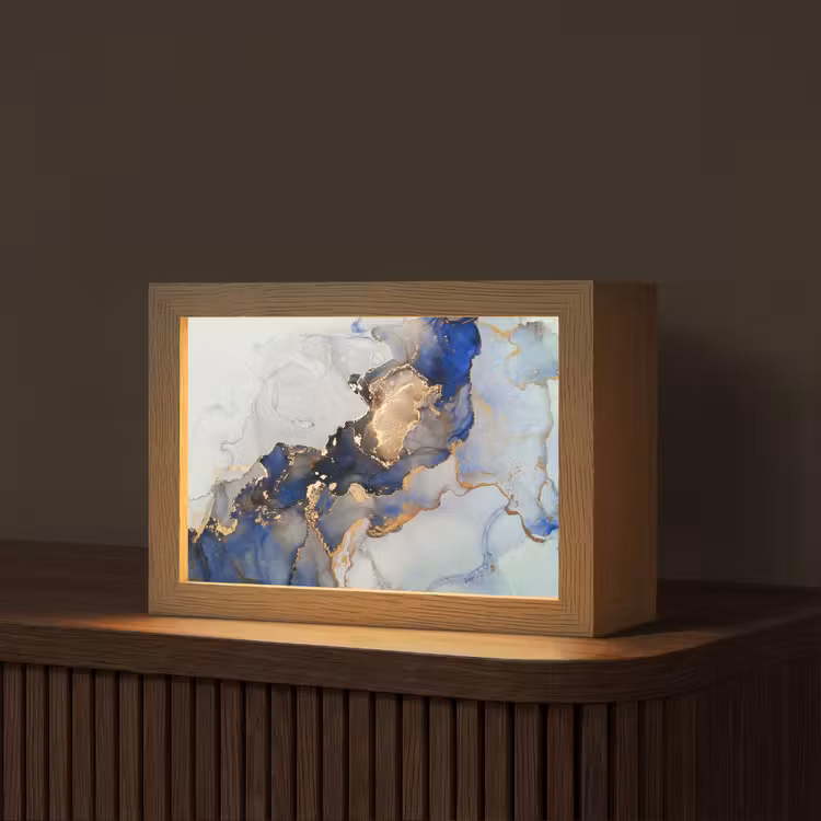 Marmer - Blauw - Goud Light Box met kabel (Tafellamp) klein -z3d_website