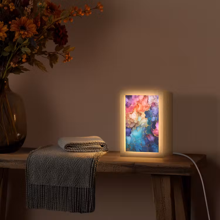 Marmer - Kleurrijk - Kleuren - Abstract Light Box met kabel (Tafellamp) klein -sfeer4