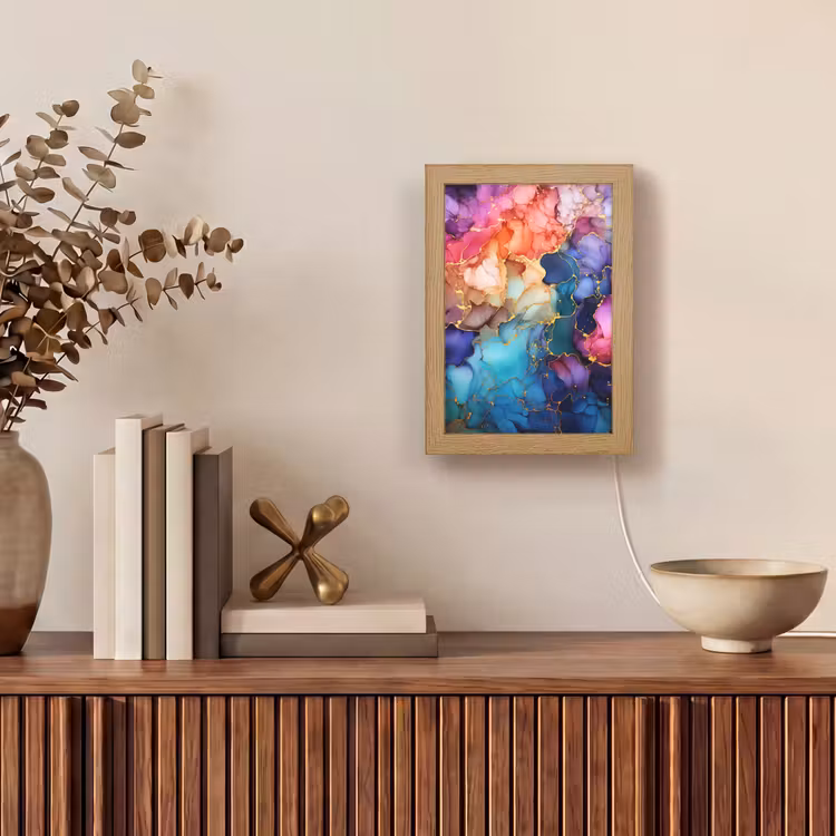 Marmer - Kleurrijk - Kleuren - Abstract Light Box met kabel (Tafellamp) klein -sfeer2