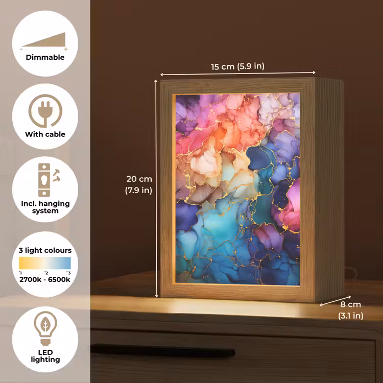 Marmer - Kleurrijk - Kleuren - Abstract Light Box met kabel (Tafellamp) klein -USP_EN