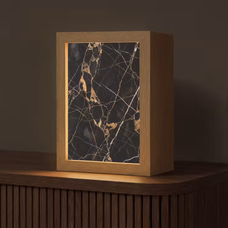 Marmer - Goud - Abstract - Zwart Light Box met kabel (Tafellamp) klein -z3d_website