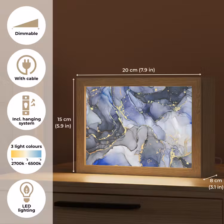 Marmer - Goud - Abstract - Blauw Light Box met kabel (Tafellamp) klein -USP_EN