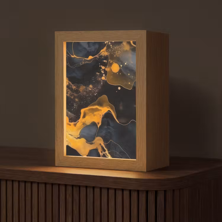 Marmer - Goud - Zwart - Abstract - Modern Light Box met kabel (Tafellamp) klein -z3d_website