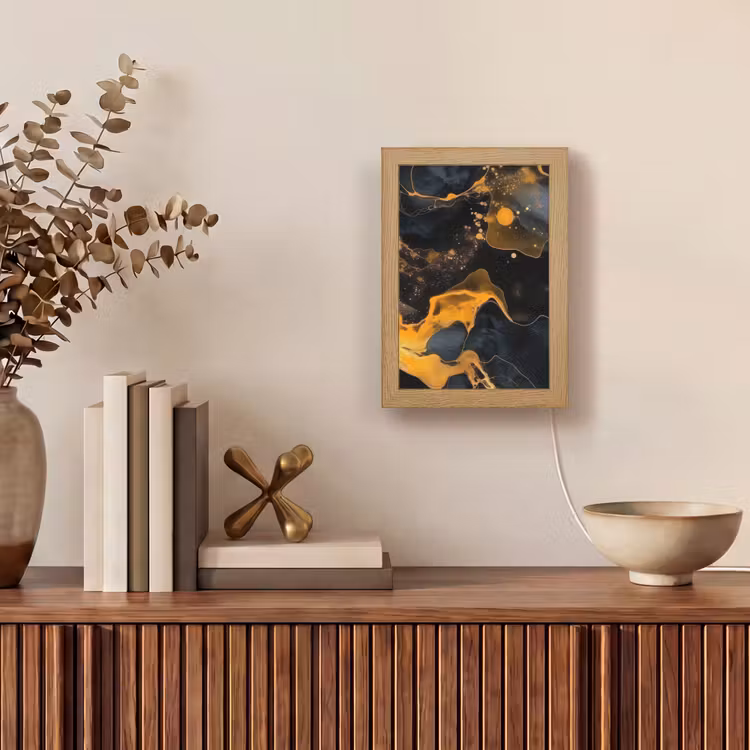 Marmer - Goud - Zwart - Abstract - Modern Light Box met kabel (Tafellamp) klein -sfeer2