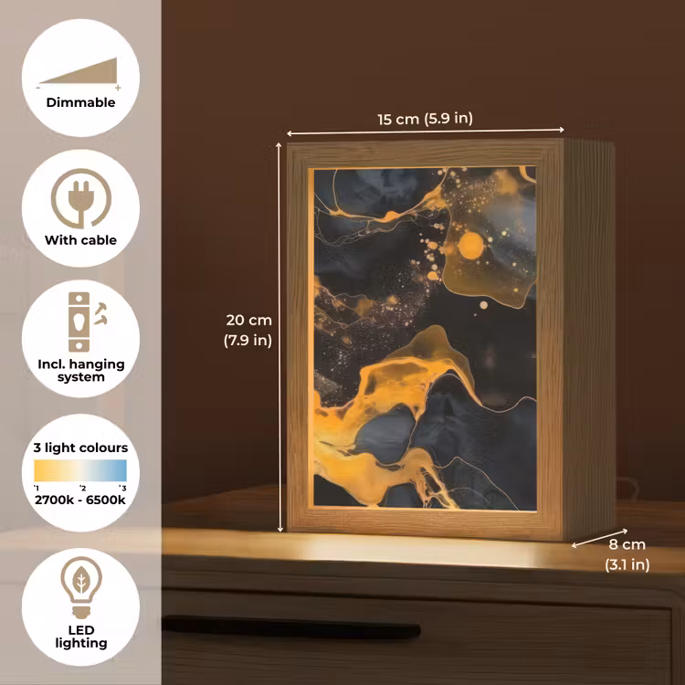Marmer - Goud - Zwart - Abstract - Modern Light Box met kabel (Tafellamp) klein -USP_EN