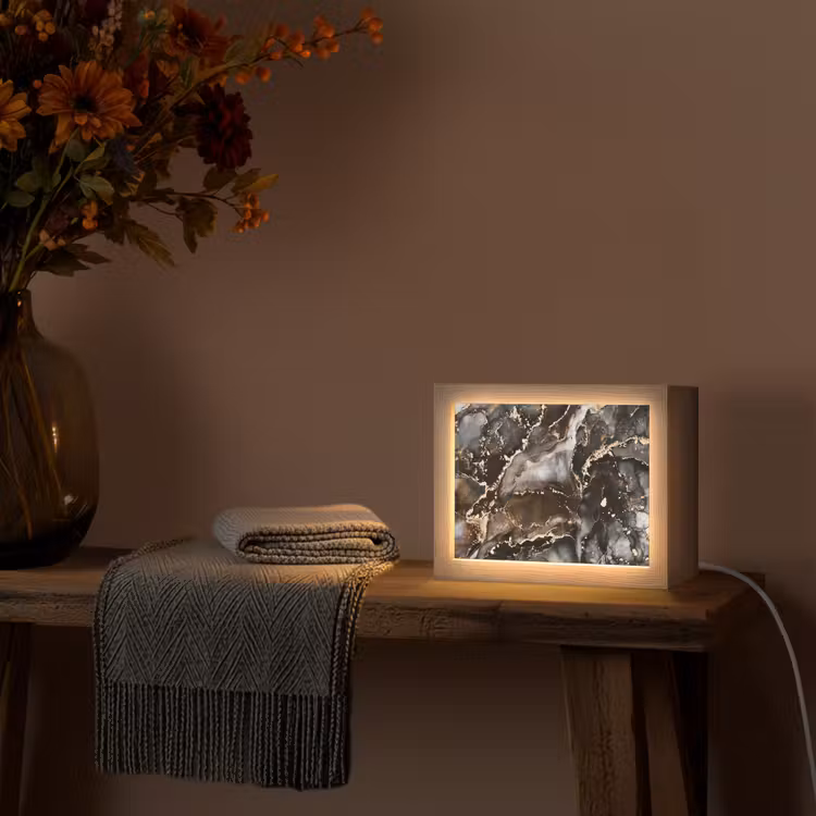 Marmer - Goud - Glitter - Luxe Light Box met kabel (Tafellamp) klein -sfeer4